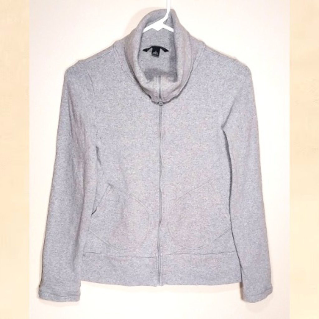 Banana Republic Gray Cowl Neck Sweatshirt Full Zip Small Cotton Blend Length 21"